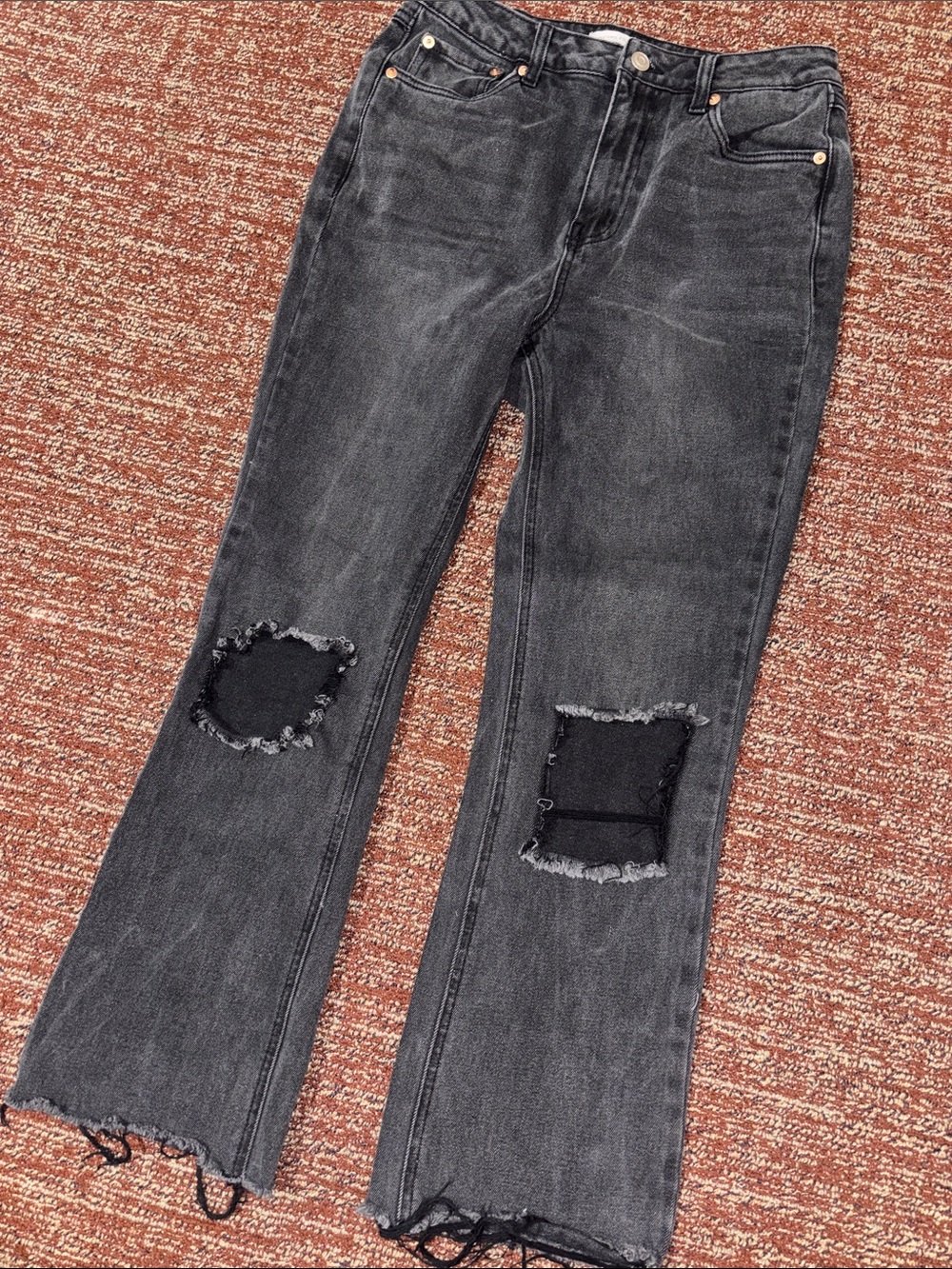 Black Cropped wide leg distressed cropped denim raw hem frayed grunge jeans 28